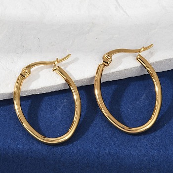 201 Stainless Steel Hoop Earrings, with 304 Stainless Steel Pins, Oval, Golden, 27.5x20.5x2mm, 12 Gauge, Pin: 1x0.7mm