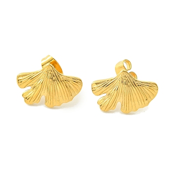 PVD Vacuum Plating 304 Stainless Steel Stud Earrings for Women, Ginkgo Leaf, Golden, 11.2x17mm