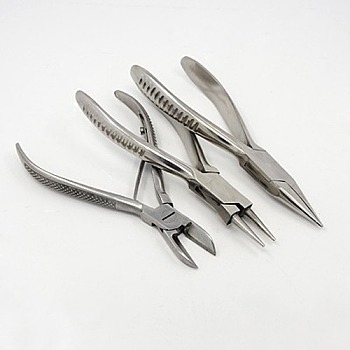 DIY Jewelry Tool Sets, Carbon Steel Side Cutting Pliers, Round Needle Nose Pliers and Stainless Steel Needle Nose Pliers, Stainless Steel Color, 145~165x45~65mm, 3pcs/set