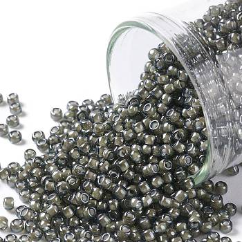 TOHO Round Seed Beads, Japanese Seed Beads, (371) Inside Color Black Diamond/White Lined, 11/0, 2.2mm, Hole: 0.8mm, about 1110pcs/10g