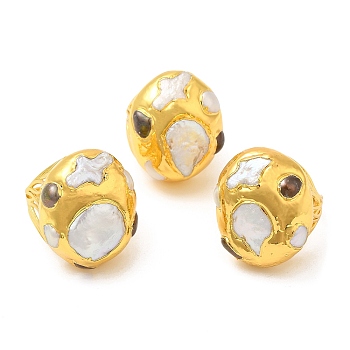 Brass Twist Oval Dome Adjustable Rings with Natural Pearl, Long-Lasting Plated, Golden, Inner Diameter: 18mm