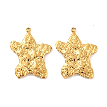 Ion Plating(IP) 304 Stainless Steel Pendants, Textured, Star Charms, Real 18K Gold Plated, 25.5x19x2.5mm, Hole: 1.4mm