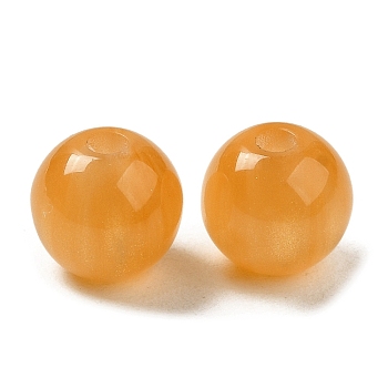 Translucent Resin Beads, Glitter Beads, Round, Orange, 8x7.5mm, Hole: 1.8mm