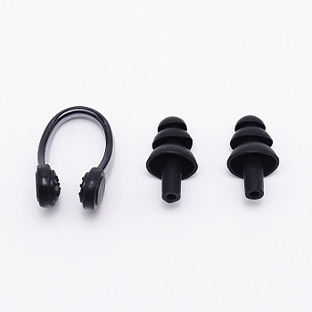 Silicone Nose Clip & Earplug Set, for Swimming Protective Gear, Black, 36x22x16mm, 3pcs/set