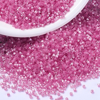 MIYUKI Delica Beads, Cylinder, Japanese Seed Beads, 11/0, (DB1867) Silk Inside Dyed Rose AB, 1.3x1.6mm, Hole: 0.8mm, about 20000pcs/bag, 100g/bag