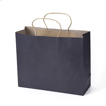 Pure Color Paper Bags, Gift Bags, Shopping Bags, with Handles, Rectangle, Prussian Blue, 26x31.5x11cm