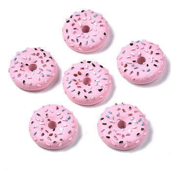 Spray Painted Resin Cabochons, Donut, Flamingo, 28.5x28.5x9mm