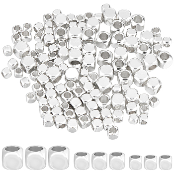 150Pcs 3 Style Brass Beads, Cube, 925 Sterling Silver Plated, 2.5~4x2.5~4x2.5~4mm, Hole: 1.4~2.6mm, 50pcs/style