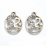 UV Plated Alloy Pendants, with Crystal Rhinestone and ABS Plastic Imitation Pearl, Number 520, Cadmium Free & Lead Free, Light Gold, 21x17x4mm, Hole: 2mm(PALLOY-S181-013G-RS)