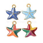 304 Stainless Steel Enamel Pendants, Starfish Charms, Ion Plating(IP), Real 18K Gold Plated, Mixed Color, 22x19.5x3mm, Hole: 2.5mm(STAS-Z193-08G)