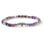 Dyed Natural Purple Imperial Jasper Round Beaded Stretch Bracelets, Synthetic Non-magnetic Hematite Beads Jewlery for Women, Heart, 6.89 inch(17.5cm)(EV1340-1)