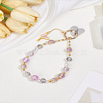 1Pc Glass & Acrylic Beaded Mobile Phone Straps, 1Pc Zinc Alloy Cell Phone Heart Holder Stand, with Butterfly Alloy Enamel Pendants, Plum, 160mm(AJEW-LP0004-37)