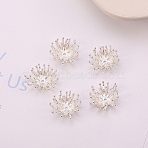 Brass Beads, Flower, Silver, 13x6mm, Hole: 1mm(FIND-WH0199-318S)