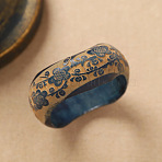 Flower Engraved Wood Wavy Wide Bangles for Women, Marine Blue, Inner Diameter: 2.64 inch(6.7cm)(WG66DDD-03)