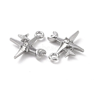Alloy Crystal Rhinestone Pendants, Star with Moon Charms, Platinum, 16.5x14.5x3mm, Hole: 1.6mm(FIND-A023-05P)