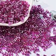 Baking Paint Glass Round Bugle Beads, Silver Lined, Tube, Dark Orchid, 3.5~3.8x2~2.5mm, Hole: 1.2mm(SEED-Z002-A-E13)