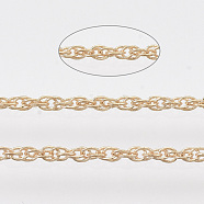 Soldered Brass Coated Iron Rope Chains, with Spool, Light Gold, 2x1.4x0.3mm, about 39.37 Feet(12m)/roll(CH-T002-04LG)