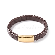 Leather Cord Bracelets, with 304 Stainless Steel Magnetic Clasps, Coconut Brown, 8-7/8 inch(22.5cm), 11.5mm(BJEW-E352-11D-G)