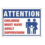 UV Protected & Waterproof Aluminum Warning Signs,  inchChildren Must Have Adult Supervision inch Signs, Blue, 350x250x1mm, Hole: 4mm(AJEW-WH0111-C08)