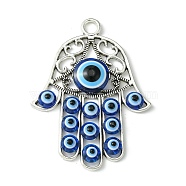 Blue Evil Eye Alloy Big Pendants, Lucky Eye Charms, Antique Silver, Hamsa Hand, 53x39.5x5.5mm, Hole: 4mm(PALLOY-JF02358-02)