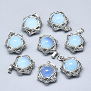 Opalite Pendants, with Platinum Plated Brass Findings, Star of David, 19x15x10.5mm, Hole: 2.5x4.5mm(G-R485-01H)