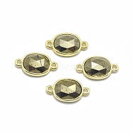 Natural Pyrite Links connectors, with Golden Tone Brass Findings, Oval, Faceted, 17x9.5x4.5mm, Hole: 1.2mm(G-O177-11B-G)