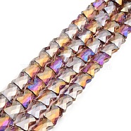 AB Color Plated Transparent Glass Beads Strands, Faceted Bamboo Stick, Medium Purple, 10.5~11x8x5mm, Hole: 1mm, about 59~60pcs/strand, 24.41~24.80''(62~63cm)(EGLA-P051-06A-A14)