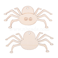 Spider Shape Halloween Blank Wooden Cutouts Ornaments, for Halloween Hanging Decoration, Kids Crafts DIY Party Supplies, BurlyWood, 53x110x2mm, Hole: 3.8mm, Rope: 320x1mm(WOOD-L010-02)