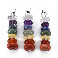 Natural Mixed Gemstone Pendants, with Platinum Iron Findings, Oval, 39~41mm, Hole: 6x2.5mm, bead: 8~12mm(G-S299-131)