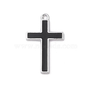 Alloy Enamel Pendants, Cross Charm, Black, Platinum, 39.5x24.5x3mm, Hole: 3mm(FIND-M021-08P-02)