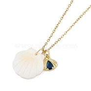 Summer Beach Brass Cubic Zirconia Sea Animal Pendant Necklaces for Women, Shell Pendant Necklaces, Real 18K Gold Plated, Shell Shape, 15.94 inch(40.5cm), pendant: 11x10x3.5mm(NJEW-B118-03G-02)