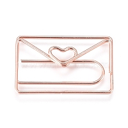 Envelope with Heart Shape Iron Paperclips, Cute Paper Clips, Funny Bookmark Marking Clips, Rose Gold, 19x30x3.5mm(X-TOOL-L008-018RG)
