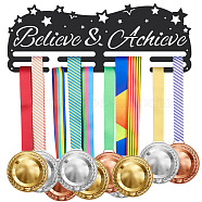 Iron Medal Holder Frame, Medals Display Hanger Rack, 2 Lines, with Screws, Rectangle with Word Believe & Achieve, Star Pattern, 150x400mm(ODIS-WH0022-033)