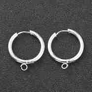201 Stainless Steel Huggie Hoop Earring Findings, with Horizontal Loop and 316 Surgical Stainless Steel Pin, Silver, 24x21x2.5mm, Hole: 2.5mm, Pin: 1mm(STAS-P283-01H-S)