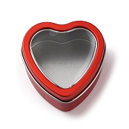 Tinplate Iron Heart Shaped Candle Tins, Gift Boxes with Clear Window Lid, Storage Box, Red, 6x6x2.8cm(CON-NH0001-01A)