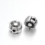 Plum Blossom Flower Tibetan Style Alloy Beads, Antique Silver, 6x3mm, Hole: 1mm(X-TIBEB-D027-01AS)