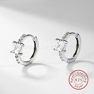 Rhodium Plated Platinum 925 Sterling Silver Hoop Earrings, Cubic Zirconia Square Earrings, Clear, 12mm(OB9176-4)