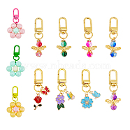 Angel & Flower Pendant Decorations, with Alloy Swivel Clasps, Clip-on Charms, Mixed Color, 54~66mm, 11pcs/box(HJEW-FH0001-27)