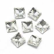 Pointed Back Glass Rhinestone Cabochons, Back Plated, Faceted, Square, Clear, 14x14x5.5mm(RGLA-T027-14x14mm-01)