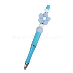 Plastic Ball-Point Pen, Beadable Pen, Luminous Flower Silicone Pen for DIY Personalized Pen, Deep Sky Blue, 145mm(PW-WG87155-04)