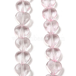 Baking Paint Transparent Glass Beads Strands, Heart, Pink, 8x8x4.5mm, Hole: 0.8mm, about 99~100pcs/strand, 29.13~29.53 inch(74~75cm)(DGLA-A08-T8mm-KD01)