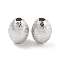 Brass Textured Beads, Oval, Real Platinum Plated, 14x10mm, Hole: 3mm(KK-P258-07P)