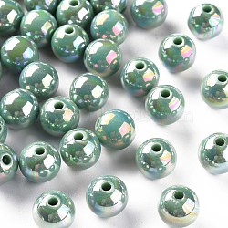 Opaque Acrylic Beads, AB Color Plated, Round, Cadet Blue, 10x9mm, Hole: 2mm, about 940pcs/500g(MACR-S370-D10mm-26)