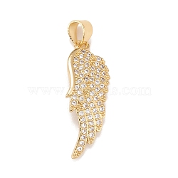 Brass Micro Pave Cubic Zirconia Pendants, Real 18K Gold Plated, Lead Free & Cadmium Free, Wing, Clear, 25.5x9x4mm, Hole: 4x3mm(KK-A161-19G)