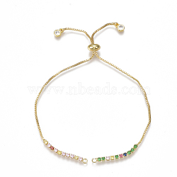 Brass Bracelets Making, Slider Bracelets, with Cubic Zirconia, Golden, 9-7/8 inch(25cm), Hole: 1.5mm(ZIRC-S061-68)