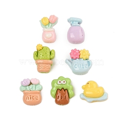 Opaque Resin Cabochons, Mixed Color, Potted Plant, Mixed Shapes, 10.5~14x8.5~13.5x5~6mm(CRES-M037-10)