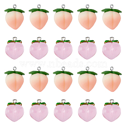 DICOSMETIC 40Pcs 2 Styles Resin Pendants, Imitation Fruit, Peach Charms, with Platinum Tone Iron Loops, Mixed Color, 20~27x17~22x12.5~17mm, Hole: 2mm, 20pcs/style(RESI-DC0001-11)