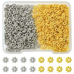 600Pcs 2 Colors CCB Plastic Bead Spacers, Flower, Platinum & Golden, 4x1mm, Hole: 1mm, 300pcs/color(CCB-YW0001-39A)