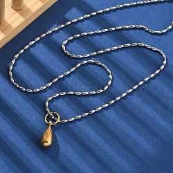 304 Stainless Steel Geometric Pendant Necklaces for Women, Real Gold Plated & Stainless Steel Color, Teardrop, 16.14 inch(41cm)(NJEW-S439-04C-GP)