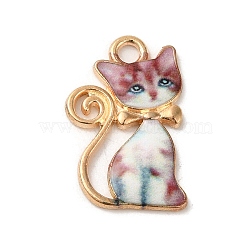 Alloy Enamel Pendants, Cadmium Free & Lead Free, Light Gold, Cat Charm, Misty Rose, 21x14x1.5mm, Hole: 2mm(ENAM-T011-139G)